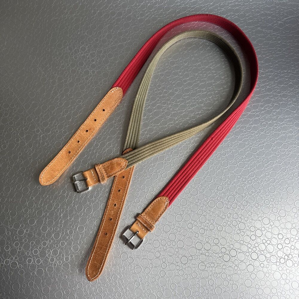 Lot of 2 Body Glove Woven Cord Belt Womens Red Olive Tan Leather Trim - Size S